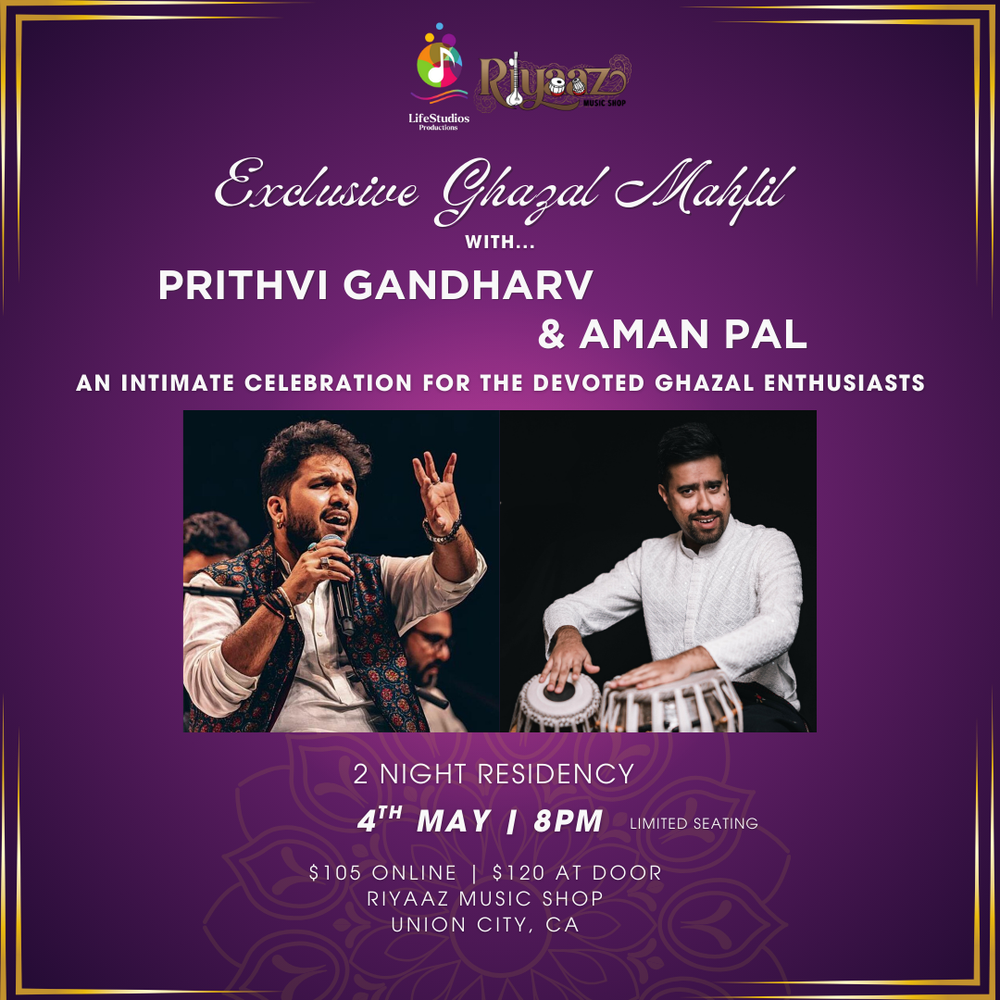
                  
                    Exclusive Ghazal Mehfil with Prithvi Gandharv & Aman Pal - May 4th, 2025.
                  
                